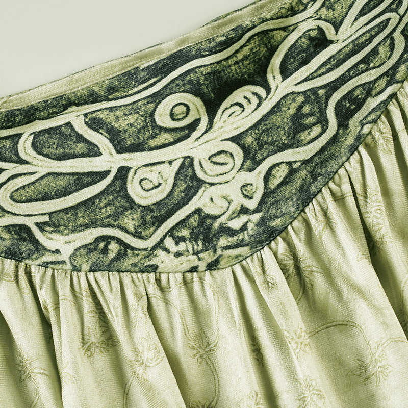 Ruched velvet print contrast midi skirt  | Festival Outfits Women