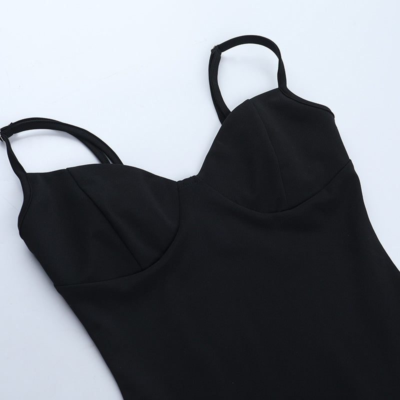 Mesh button hollow out 2 piece cami bodysuit  | Festival Outfits Women-final-sale