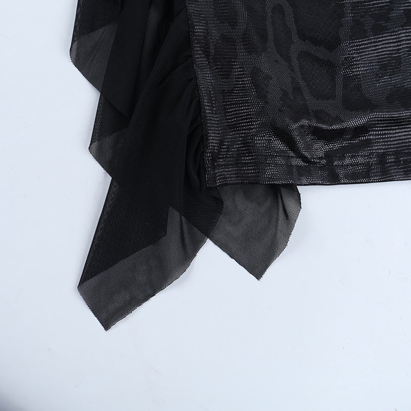 Long sleeve v neck lace hem snakeskin print maxi dress  | Festival Outfits Women-final-sale