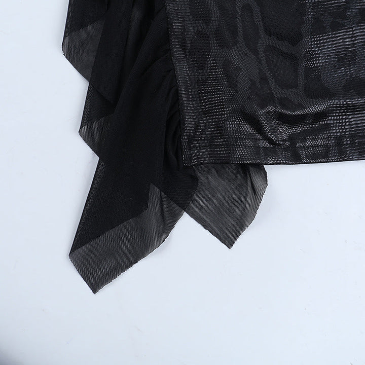 Long sleeve v neck lace hem snakeskin print maxi dress  | Festival Outfits Women-final-sale