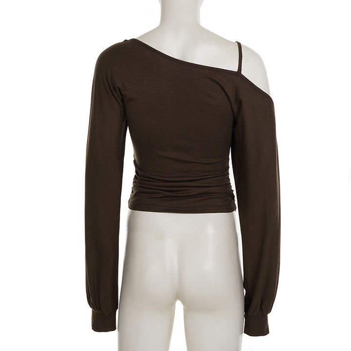 Long sleeve o ring beaded ruched irregular top  | Festival Outfits Women