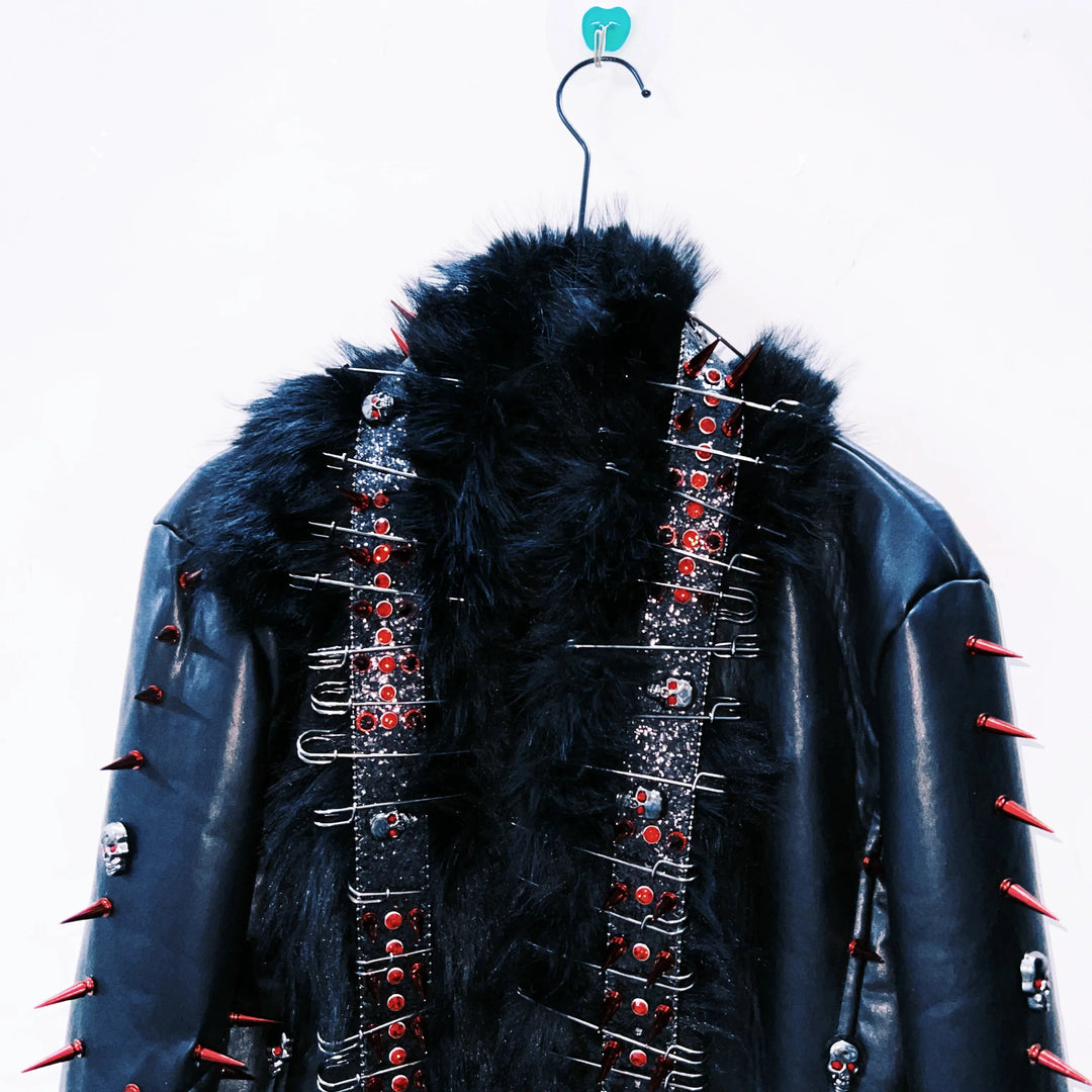 Long sleeve PU leather rivet fluffy coat top  | Festival Outfits Women