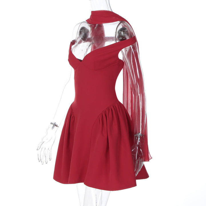 V neck off shoulder solid zip-up mini dress  | Festival Outfits Women