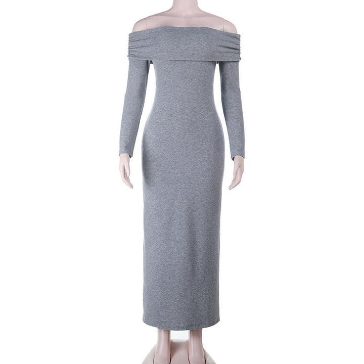 Off shoulder long sleeve solid maxi dress  | Festival Outfits Women