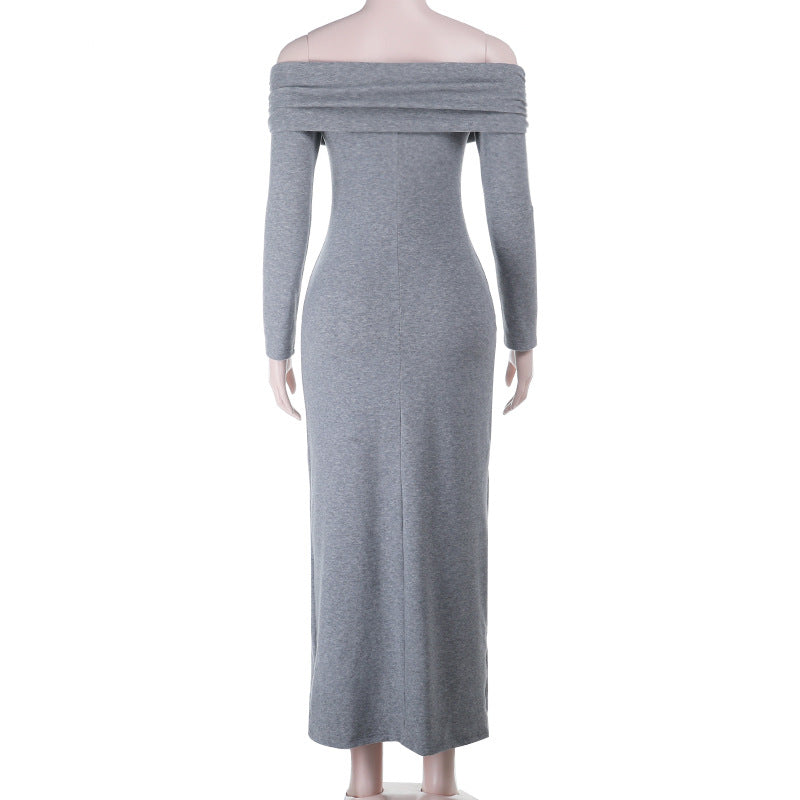 Off shoulder long sleeve solid maxi dress  | Festival Outfits Women