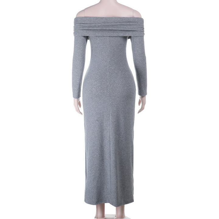 Off shoulder long sleeve solid maxi dress  | Festival Outfits Women