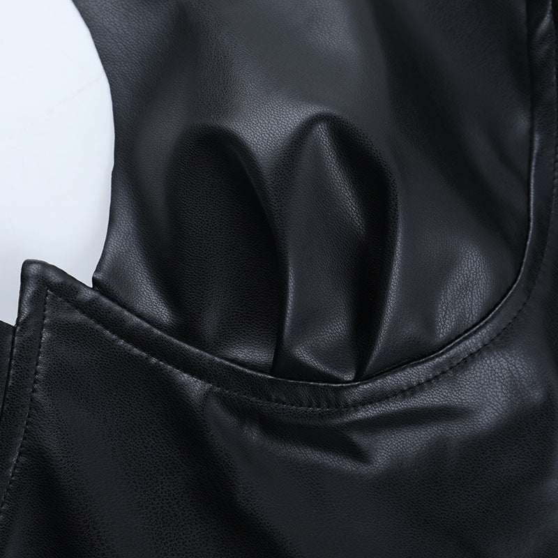 Cross back PU leather zip-up cami top  | Festival Outfits Women