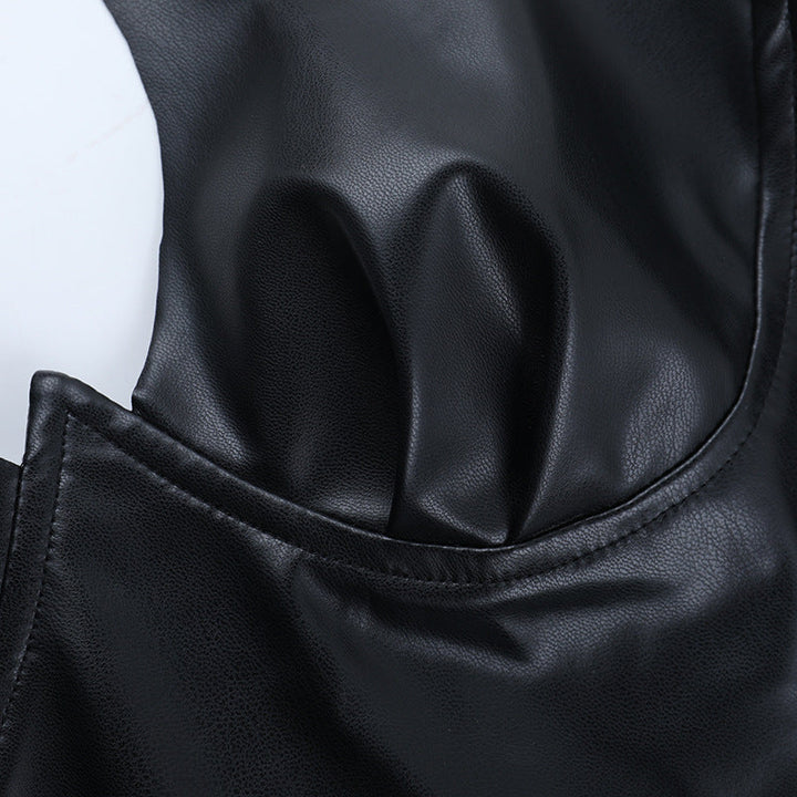 Cross back PU leather zip-up cami top  | Festival Outfits Women