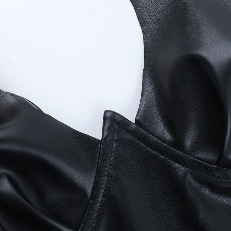 Cross back PU leather zip-up cami top  | Festival Outfits Women
