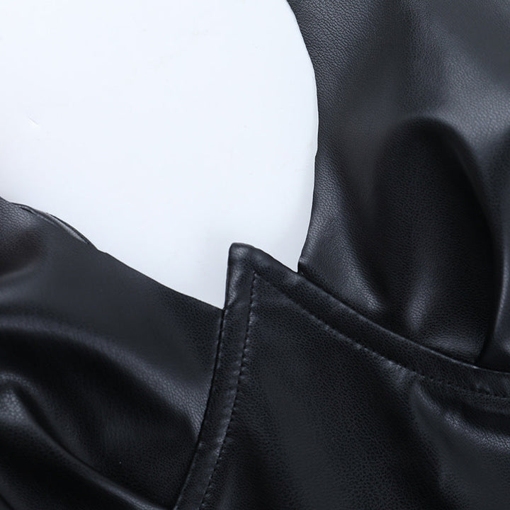 Cross back PU leather zip-up cami top  | Festival Outfits Women