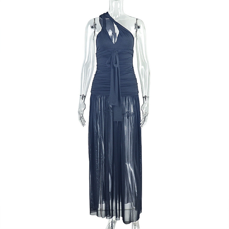 One shoulder ruched irregular slit maxi dress  | Festival Outfits Women