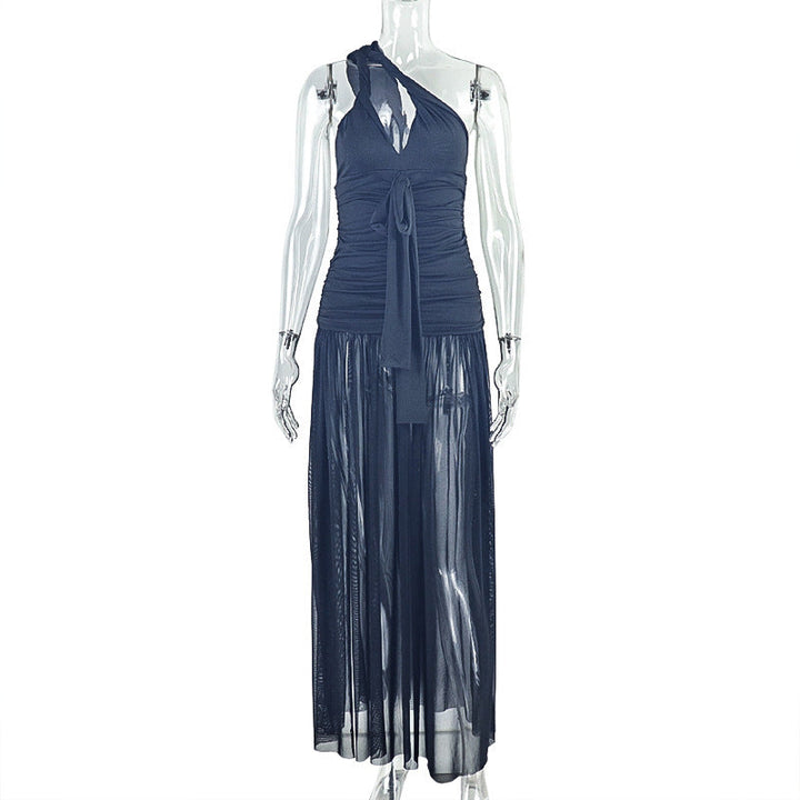 One shoulder ruched irregular slit maxi dress  | Festival Outfits Women