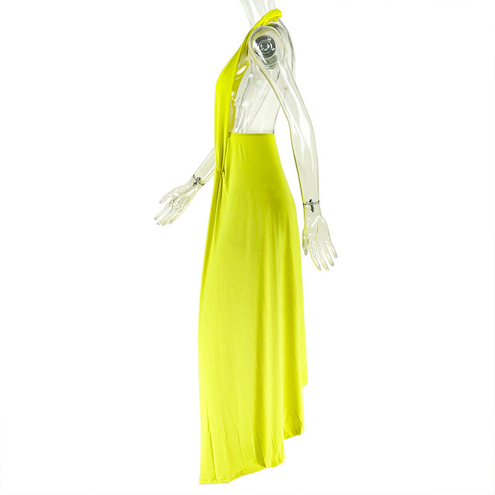 Halter ruched irregular deep v neck maxi dress  | Festival Outfits Women
