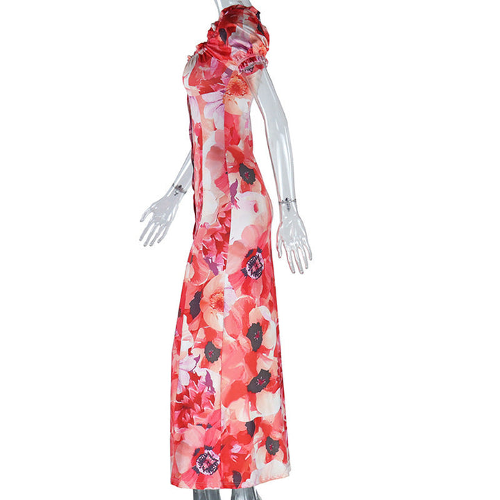 Short sleeve v neck flower print button maxi dress  | Festival Outfits Women