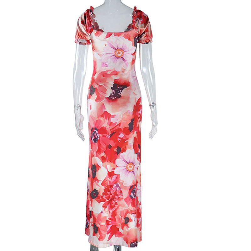 Short sleeve v neck flower print button maxi dress  | Festival Outfits Women