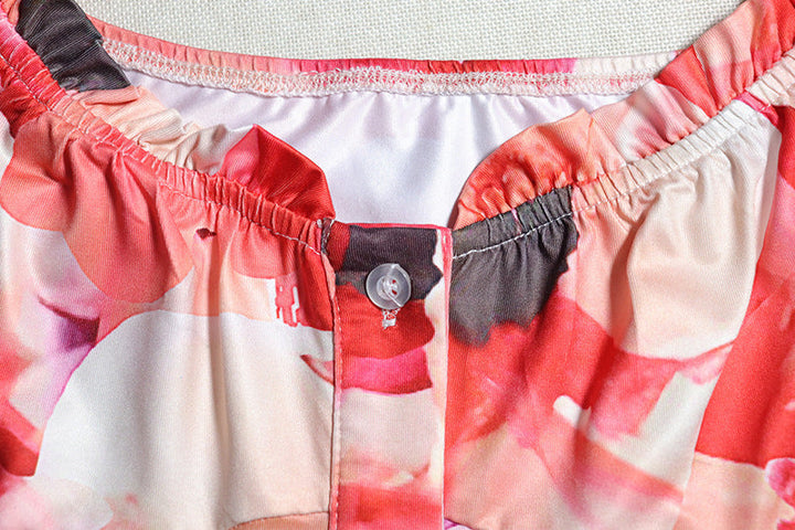 Short sleeve v neck flower print button maxi dress  | Festival Outfits Women