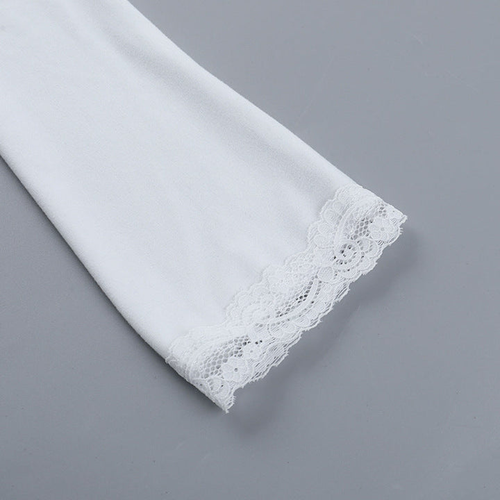 Self tie v neck long sleeve lace hem solid top  | Festival Outfits Women