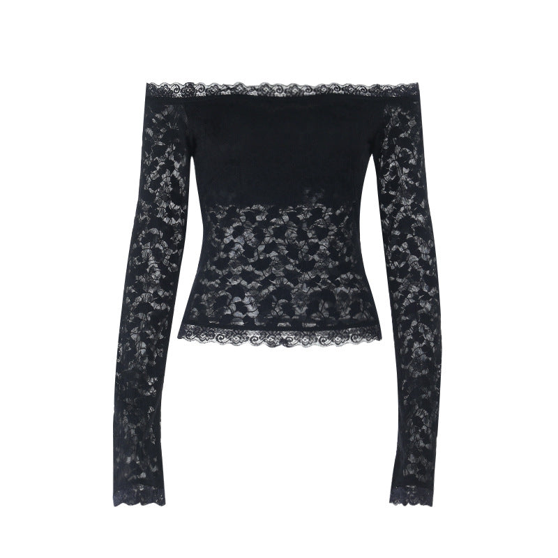 Long sleeve off shoulder lace solid top  | Festival Outfits Women