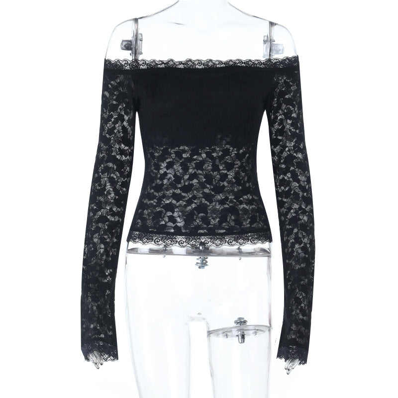Long sleeve off shoulder lace solid top  | Festival Outfits Women