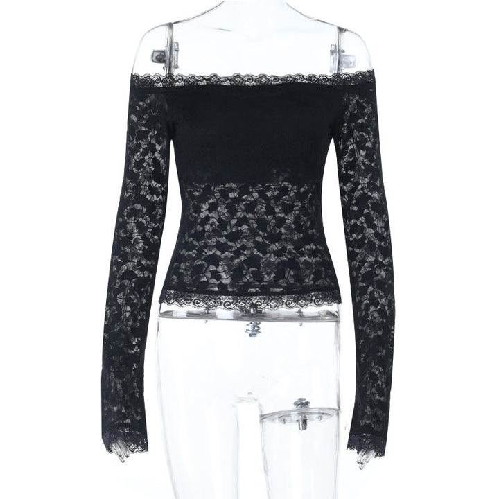 Long sleeve off shoulder lace solid top  | Festival Outfits Women