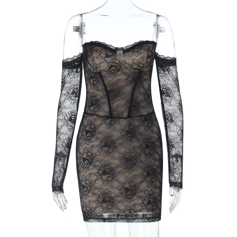 Long sleeve lace off shoulder mini dress  | Festival Outfits Women