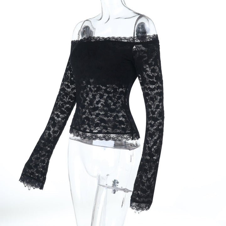 Long sleeve off shoulder lace solid top  | Festival Outfits Women