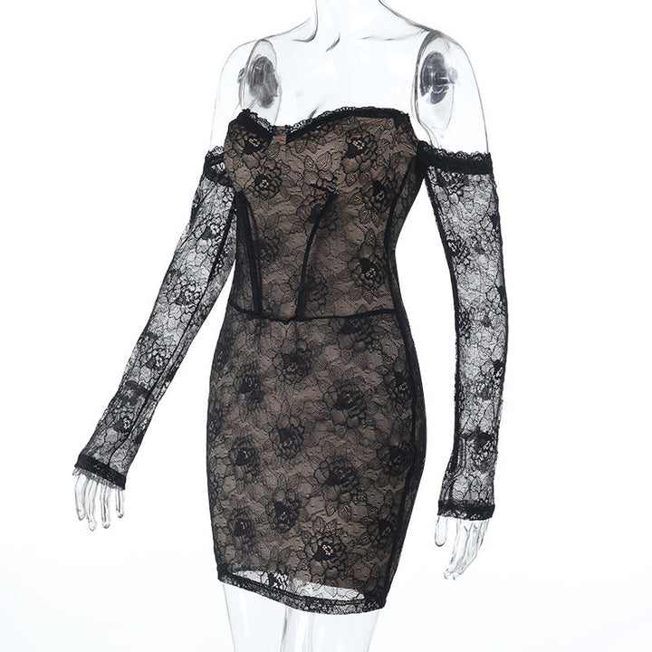 Long sleeve lace off shoulder mini dress  | Festival Outfits Women
