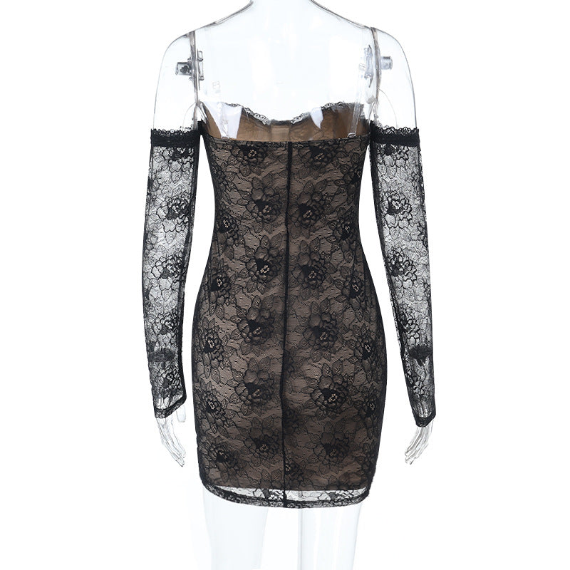 Long sleeve lace off shoulder mini dress  | Festival Outfits Women