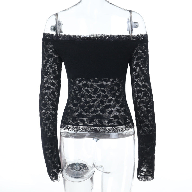 Long sleeve off shoulder lace solid top  | Festival Outfits Women