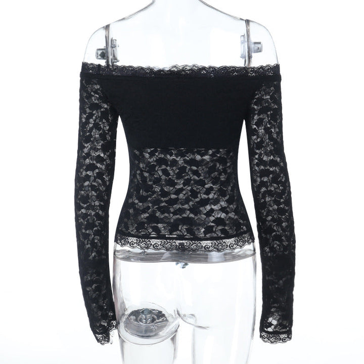 Long sleeve off shoulder lace solid top  | Festival Outfits Women