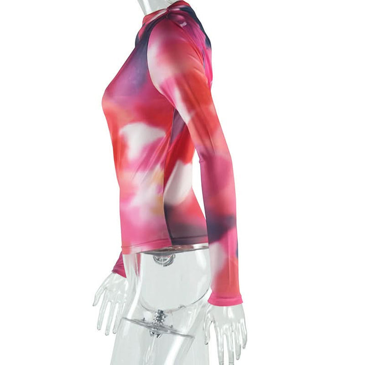 Long sleeve print irregular one shoulder top  | Festival Outfits Women