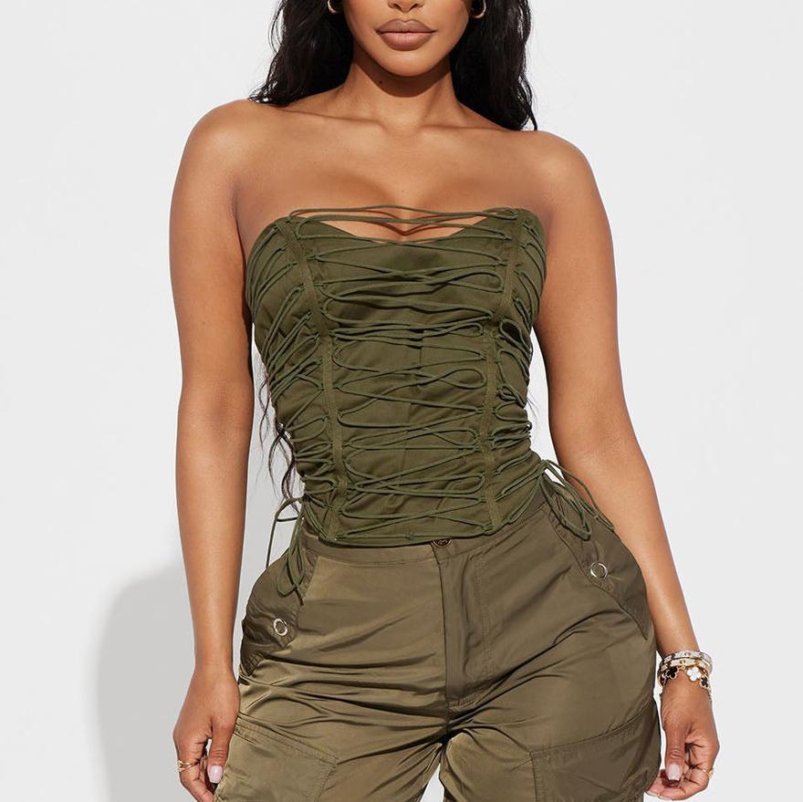 Self tie solid button backless crop top  | Festival Outfits Women