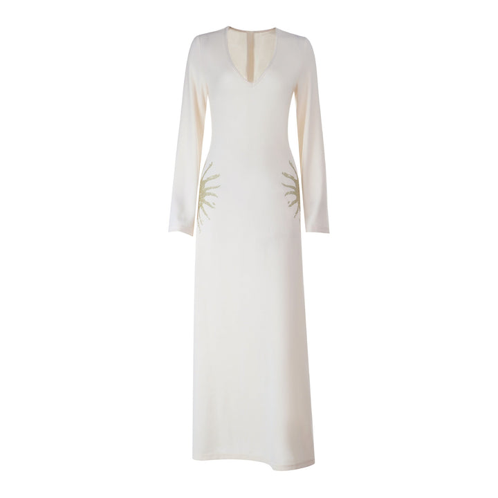 Long sleeve v neck zip-up self tie maxi dress  | Festival Outfits Women