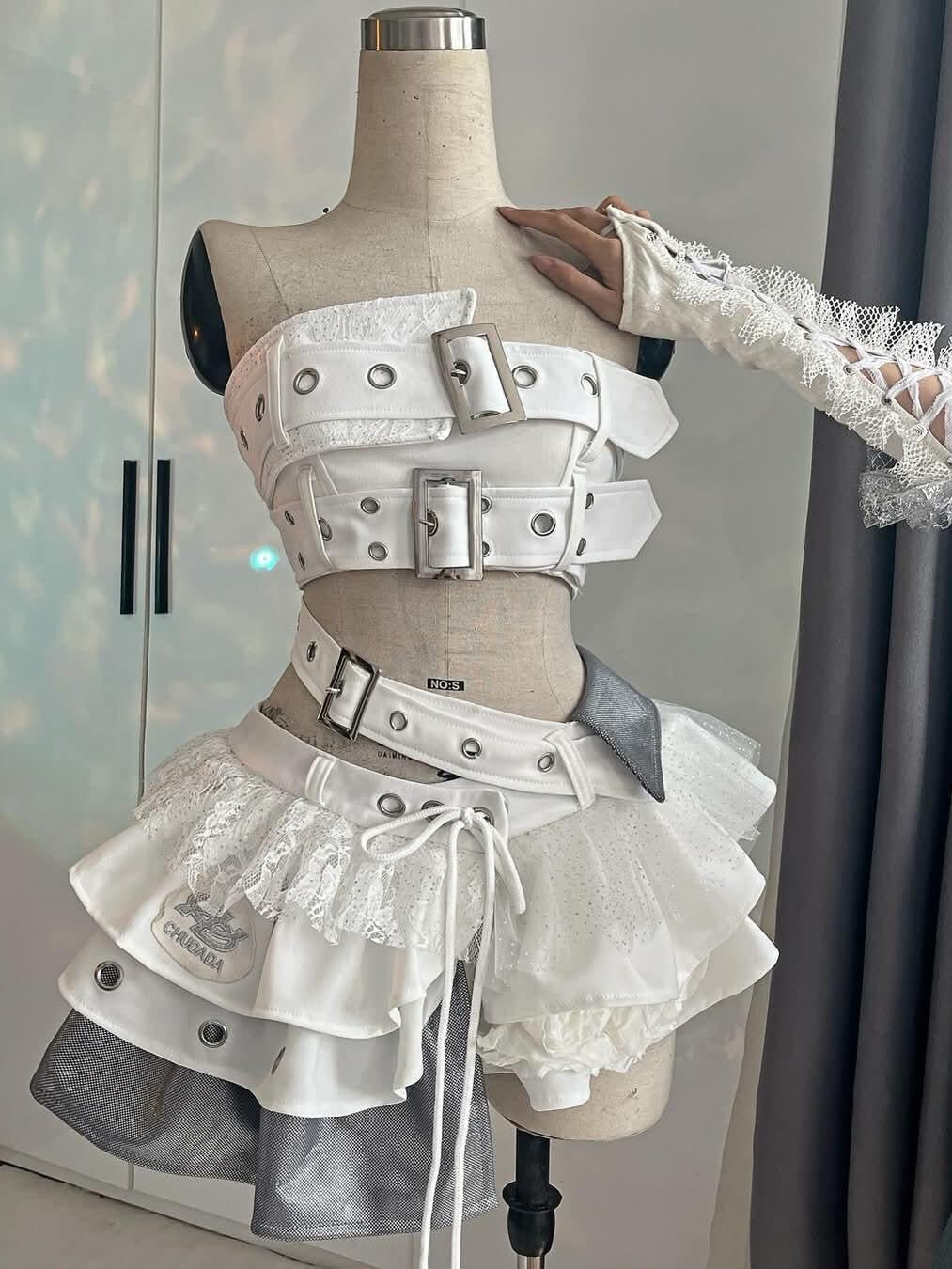 Irregular buckle patchwork lace mini skirt set  | Festival Outfits Women