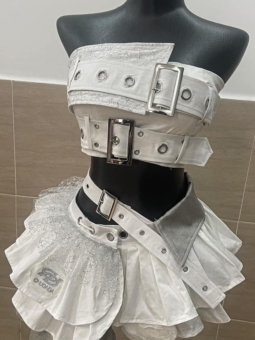 Irregular buckle patchwork lace mini skirt set  | Festival Outfits Women