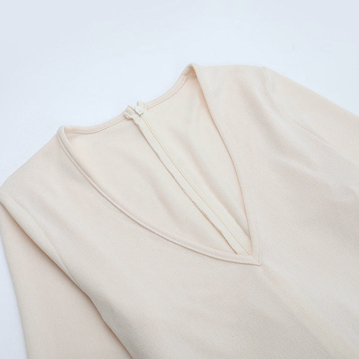 Long sleeve v neck zip-up self tie maxi dress  | Festival Outfits Women