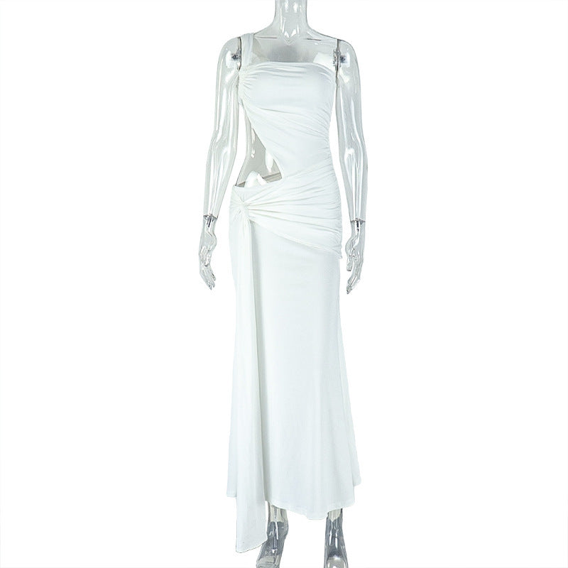 One shoulder irregular hollow out ruched cut out maxi dress  | Festival Outfits Women