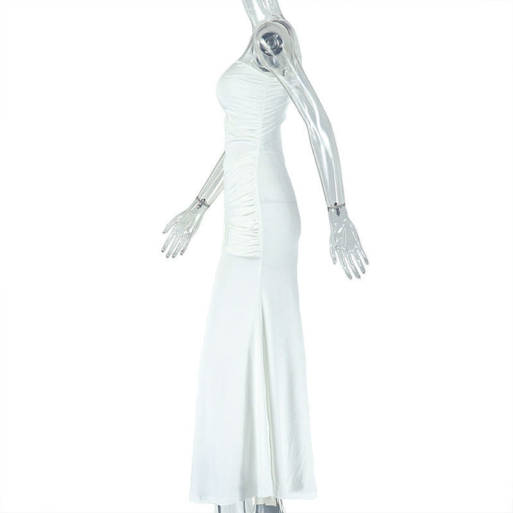 One shoulder irregular hollow out ruched cut out maxi dress  | Festival Outfits Women