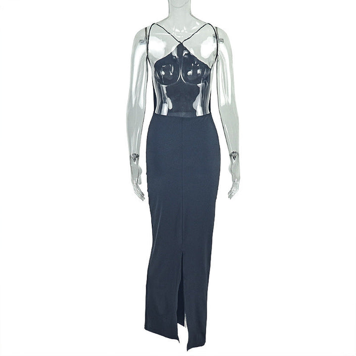 Slit backless solid cami maxi dress  | Festival Outfits Women