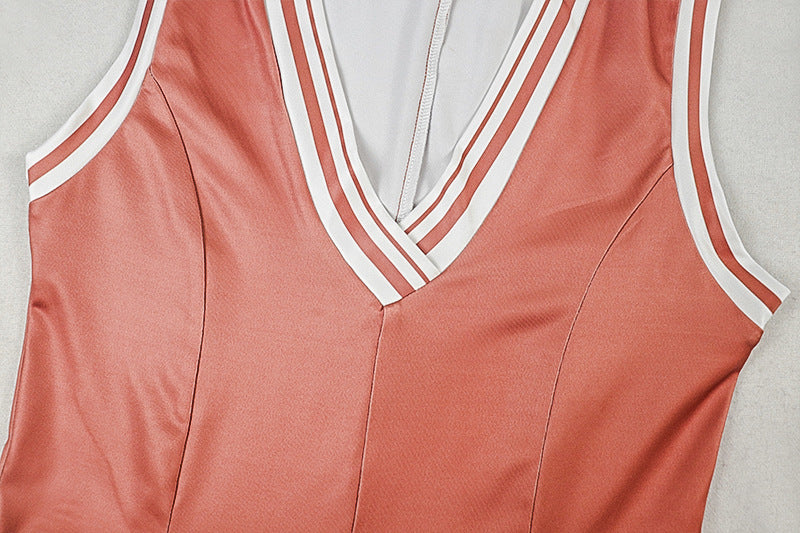 V neck sleeveless contrast mini dress  | Festival Outfits Women