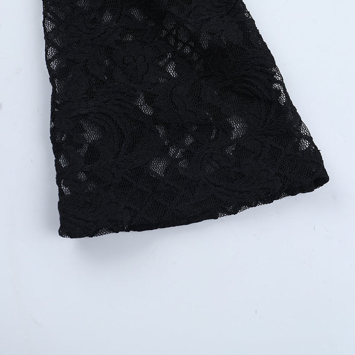Long sleeve lace self tie solid crewneck top  | Festival Outfits Women