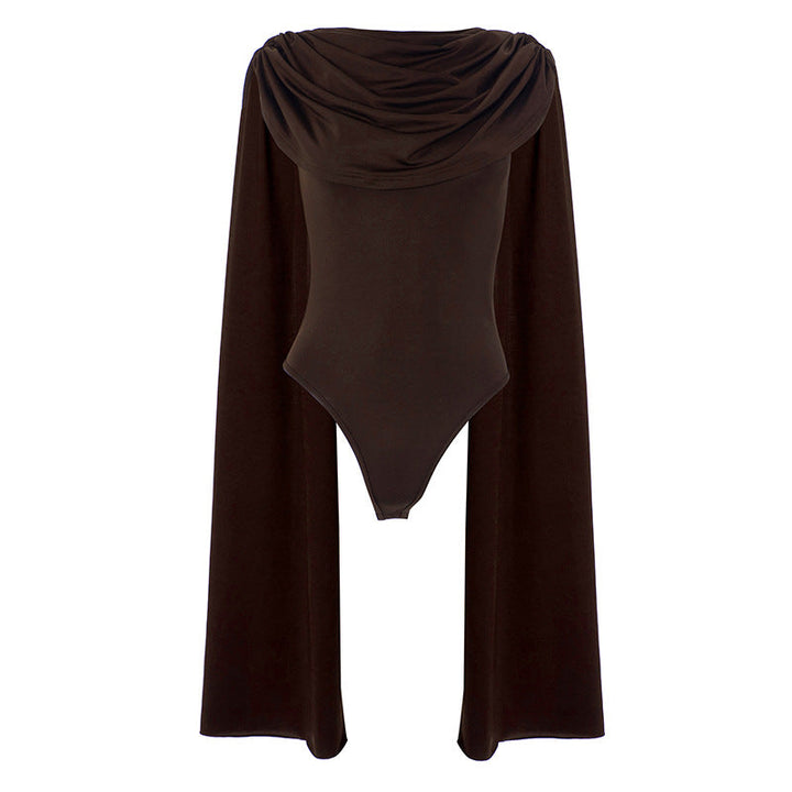 Cowl neck ruched solid bodysuit  | Festival Outfits Women