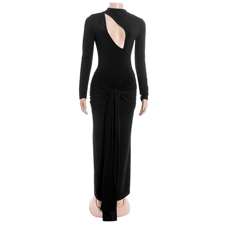 Long sleeve hollow out ruched zip-up cut out maxi dress  | Festival Outfits Women