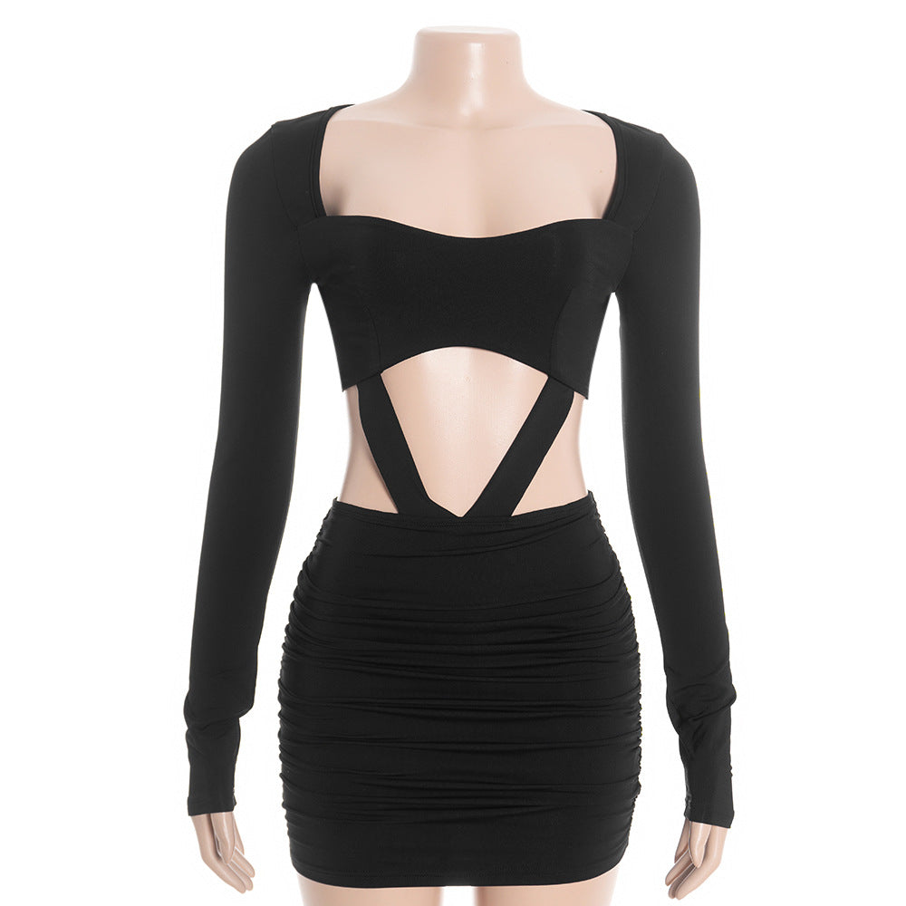 Long sleeve ruched hollow out cut out mini dress  | Festival Outfits Women