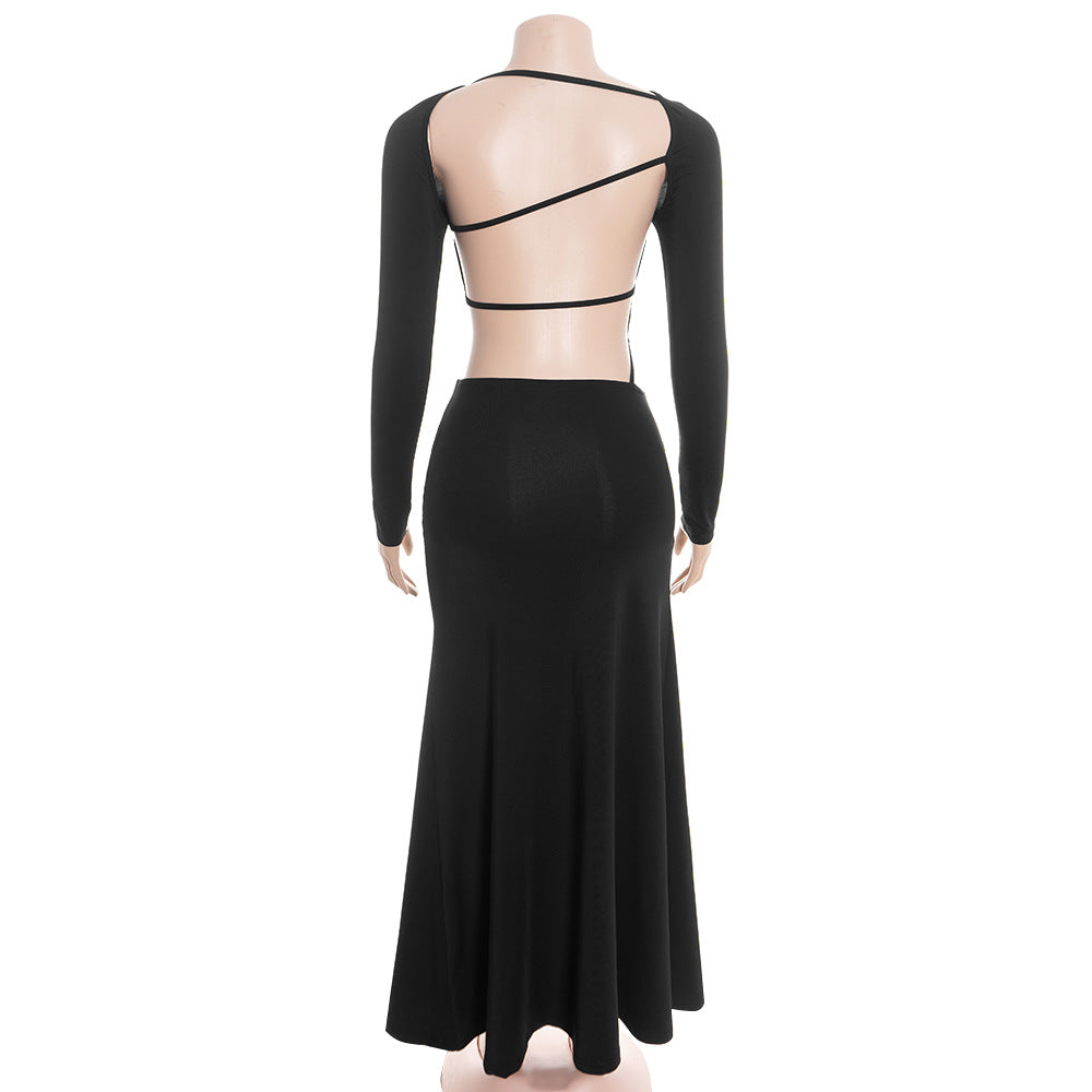 Long sleeve backless solid maxi dress  | Festival Outfits Women