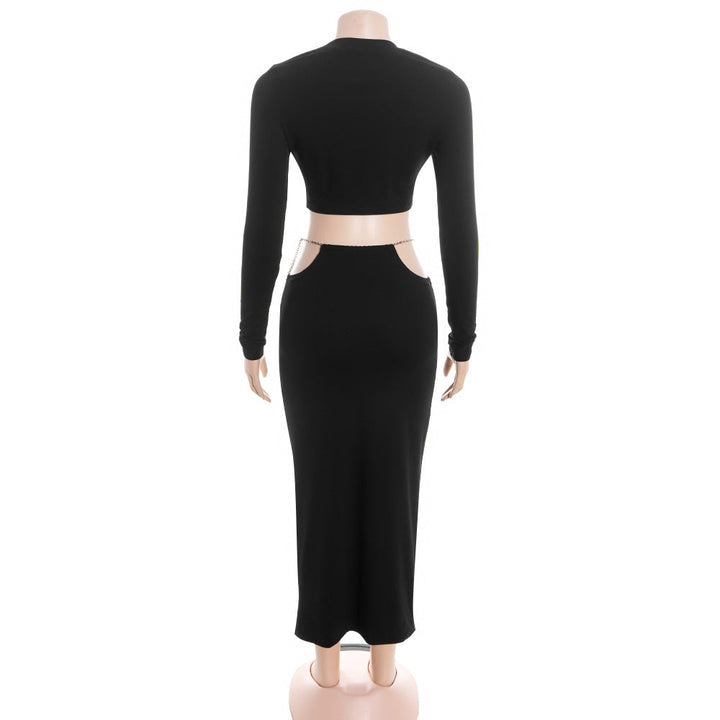 Long sleeve crewneck metal tag maxi skirt set  | Festival Outfits Women