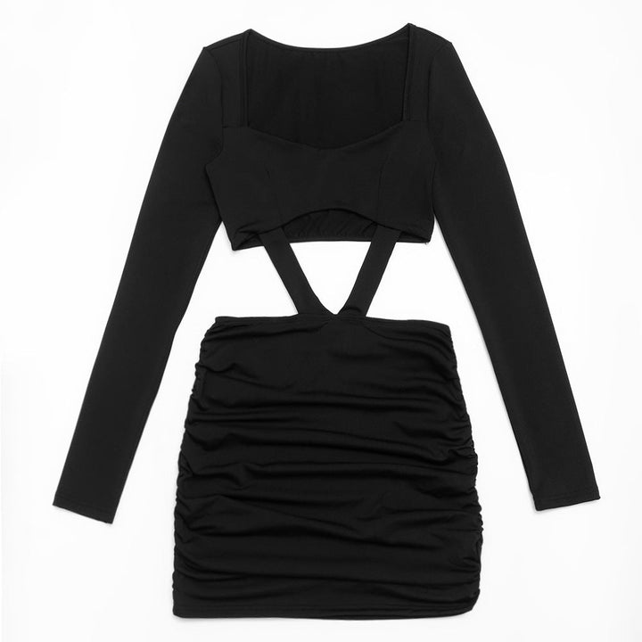 Long sleeve ruched hollow out cut out mini dress  | Festival Outfits Women