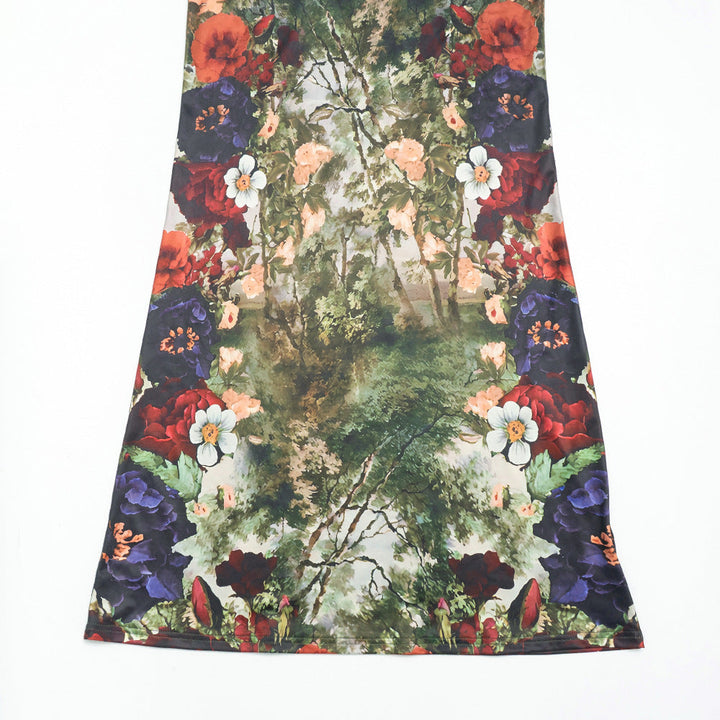 Flower print long sleeve crewneck maxi dress  | Festival Outfits Women