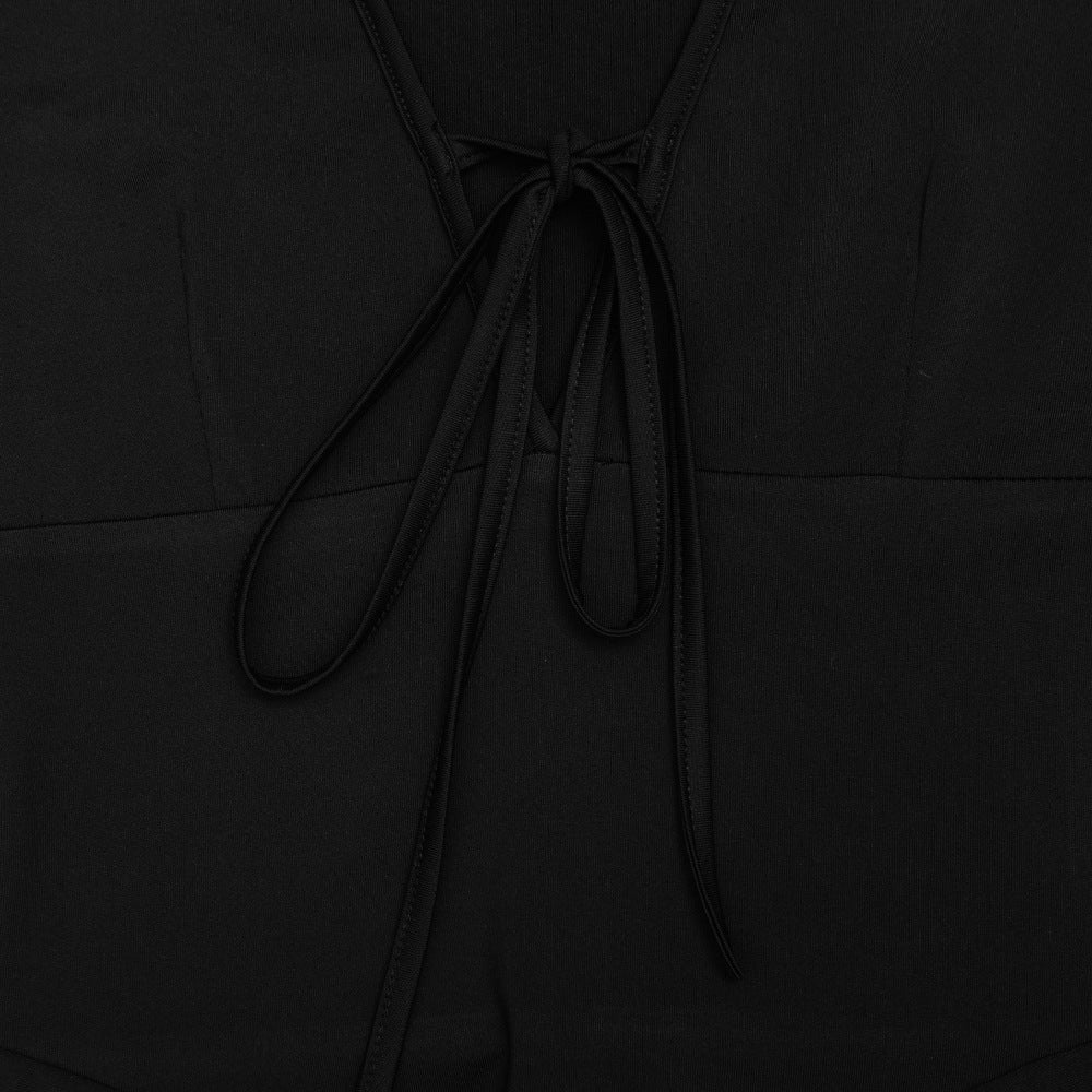 V neck self tie long flared sleeve mini dress  | Festival Outfits Women