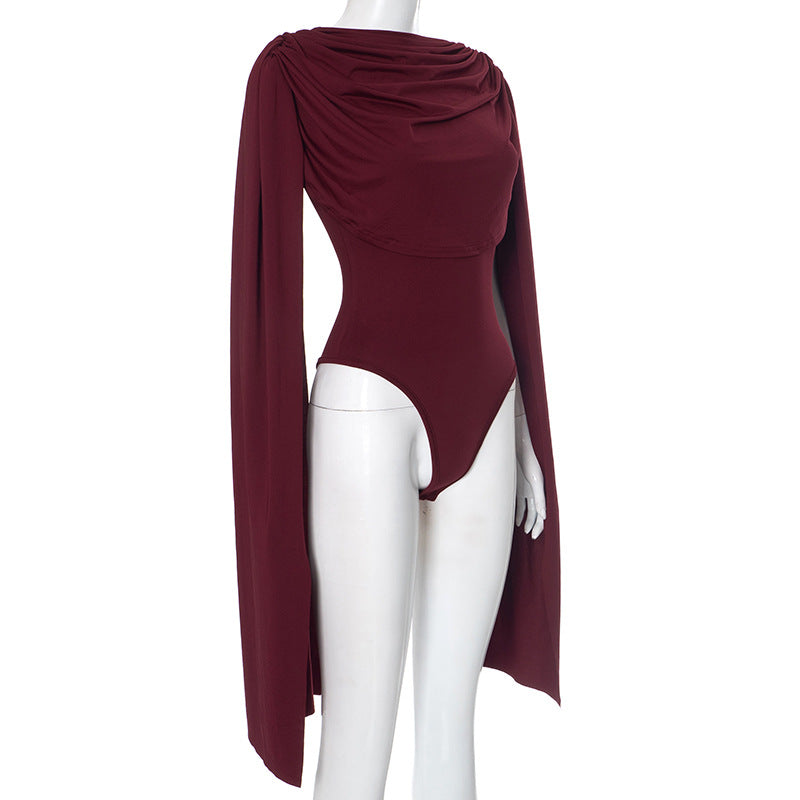 Cowl neck ruched solid bodysuit  | Festival Outfits Women